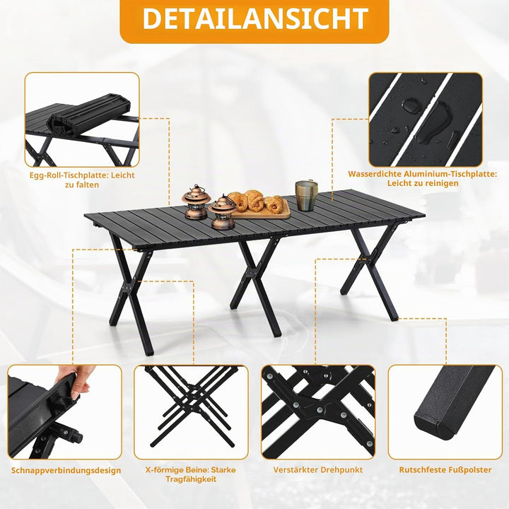 BOOSDEN Klappbarer Campingtisch, 120x80cm, mit Tragetasche für Outdoor, Strand, Grillen & Picknick S