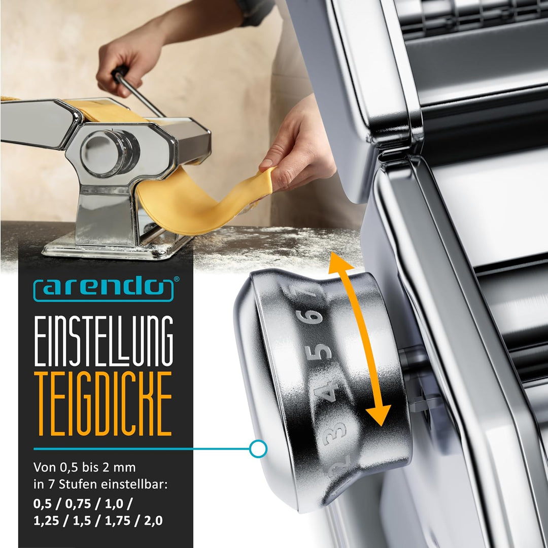 Arendo - Nudelmaschine Pasta Maker – Edelstahl – Nudelpresse – 7 einstellbare Stärken - manuell - Du