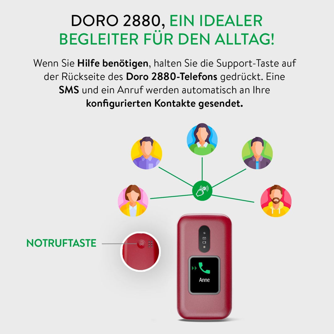 Doro 2880 4G Klapphandy für Senioren - Notruftaste - Einfach zu bedienen - Sprachgesteuerte Tasten -