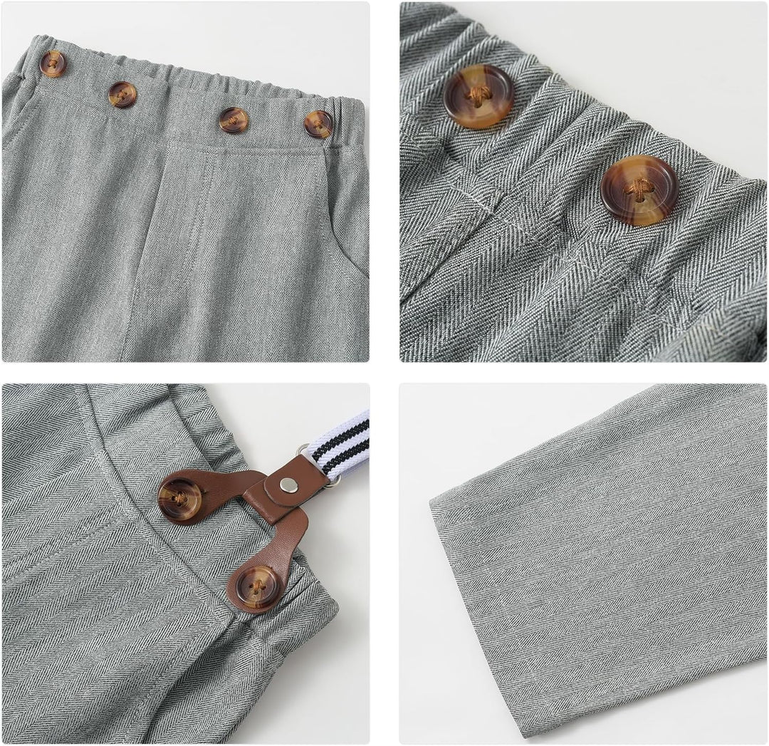 Volunboy Baby Jungen Anzug Set Bekleidung Hemd mit Fliege + Hosenträger Hosen + Barette Strampler An
