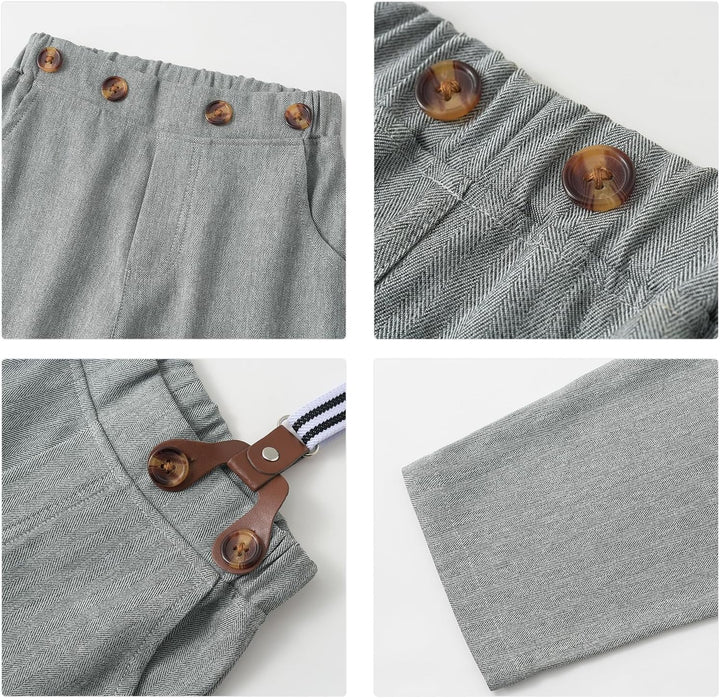 Volunboy Baby Jungen Anzug Set Bekleidung Hemd mit Fliege + Hosenträger Hosen + Barette Strampler An
