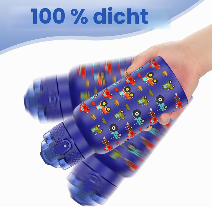 OLDLEY 500 ml isolierte Kinder-Wasserflasche aus Edelstahl mit Strohhalm, doppelwandig, Metall, Vaku
