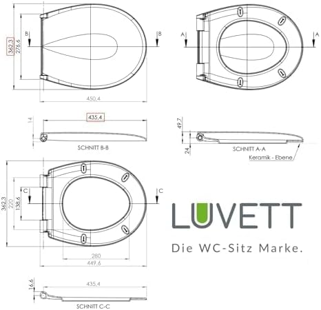 LUVETT® WC-SITZ C290, oval, doppelte Absenkautomatik Softclose, einfache Reinigung,Toilettendeckel a