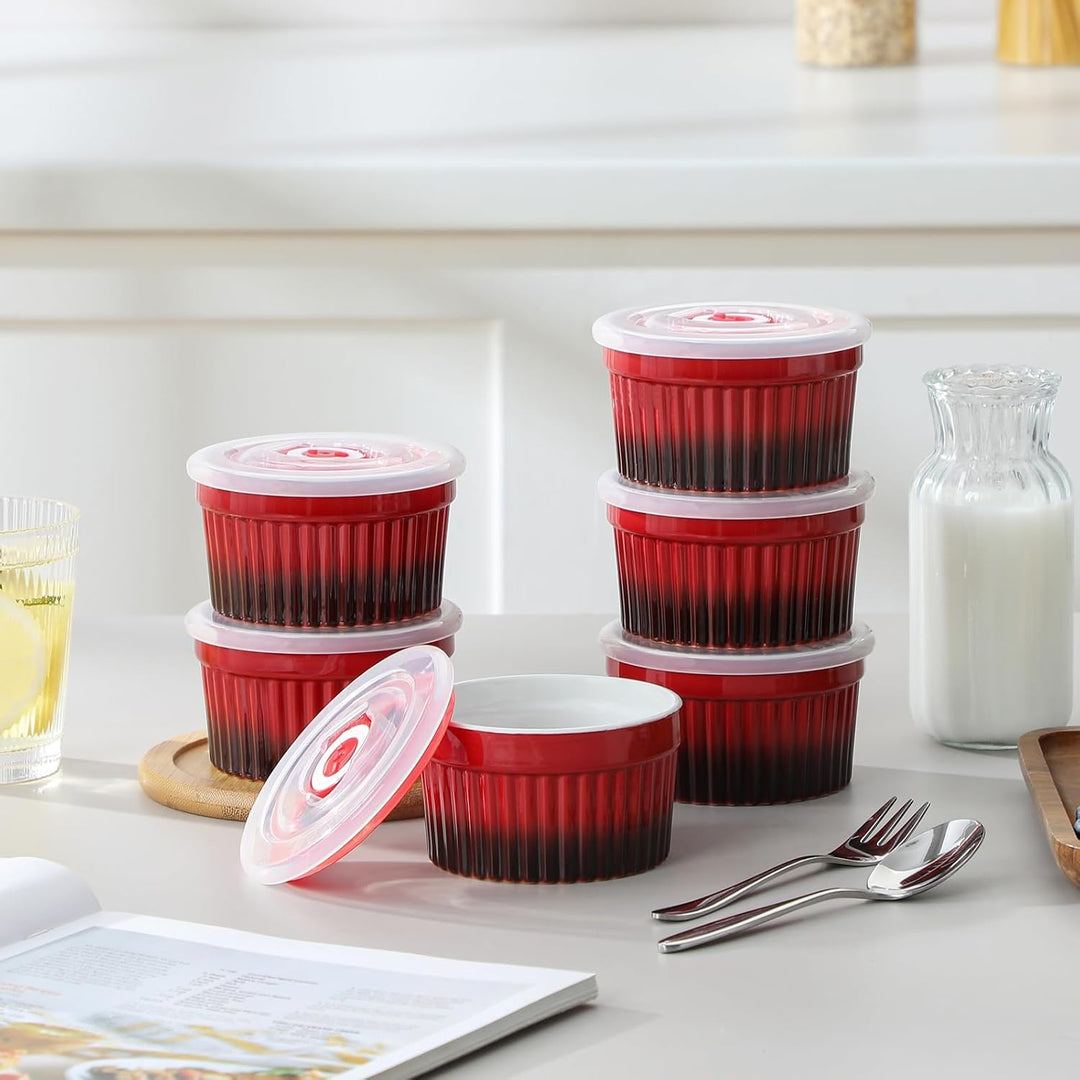 vancasso RAMEKINS 260ml Soufflé Förmchen Set von 6, Ø9,5cm Creme Brulee Schälchen Backofen sicher, P