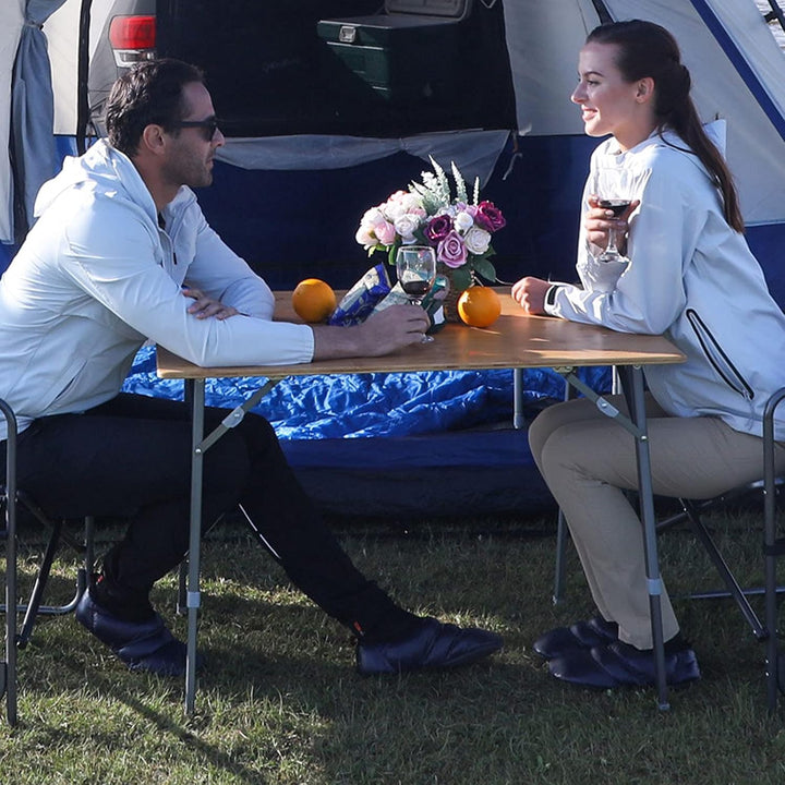 KingCamp Bambus Falt Tisch Camping Klapptisch Garten Alu Holz 3Höhen Verstellbar
