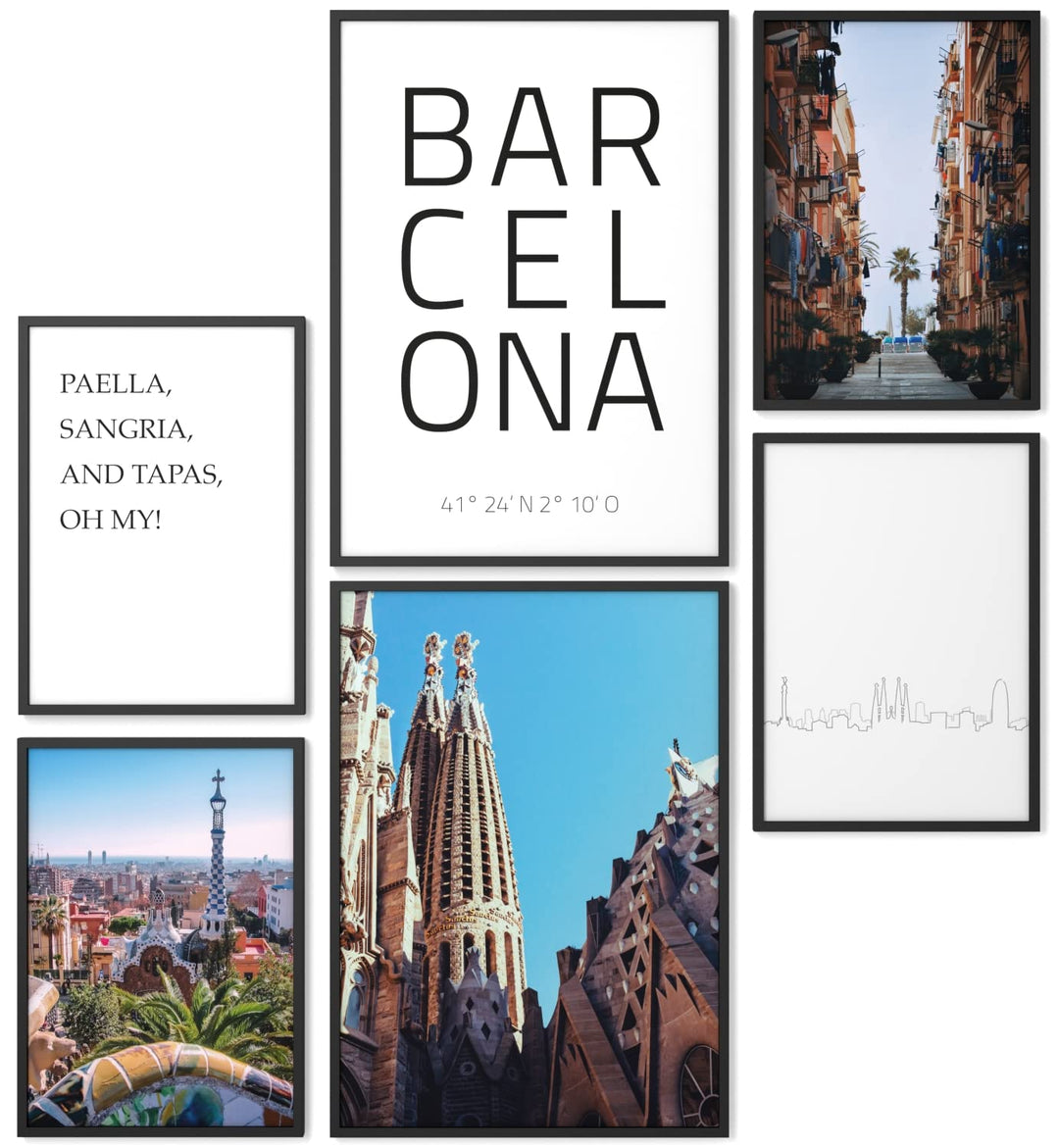Papierschmiede® Mood Poster Set Barcelona, Bilder Wohnzimmer Deko Schlafzimmer, 2x DIN A3 und 4x DIN