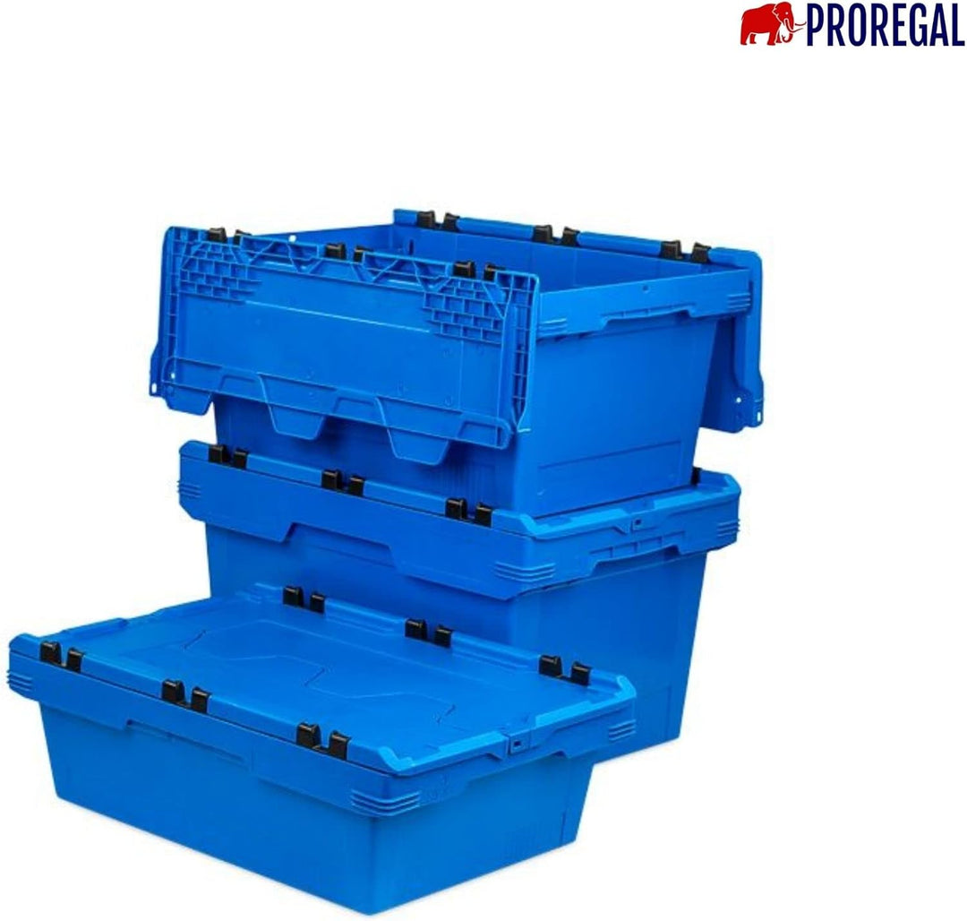 PROREGAL Conical Mehrweg-Stapelbehälter mit Krokodildeckel Blau | HxBxT 29,9x41x61cm | 47 Liter | La
