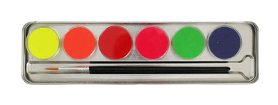 Eulenspiegel 423004 - Farb-Palette Neon, 6 x 3,5 ml UV-Farben, 1 Pinsel, Schminkset, Karneval, Motto