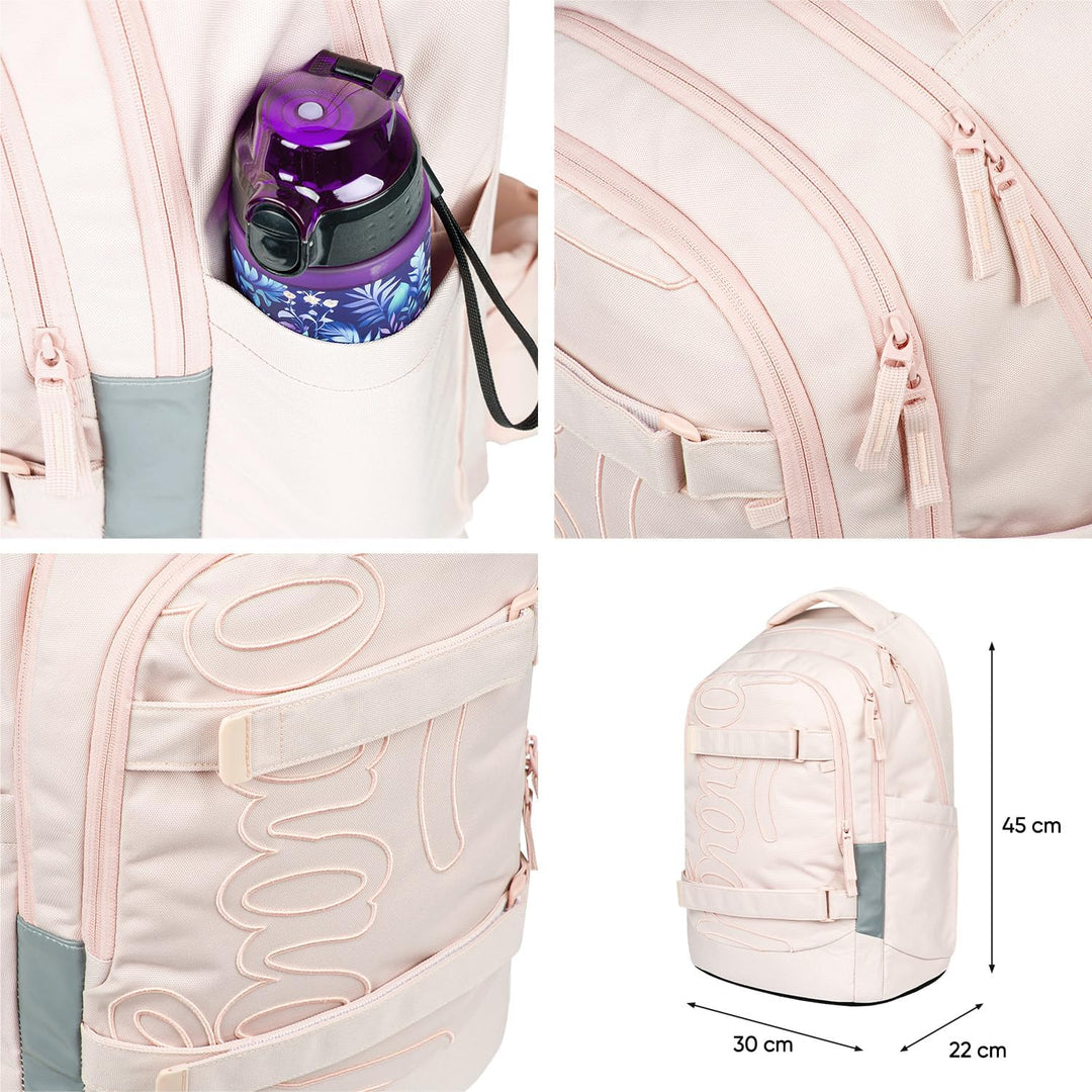 Baagl Schulrucksack Set Jungen Mädchen Teenager 3 Teilig, Skateboard Rucksack Skate MAX, Schultasche