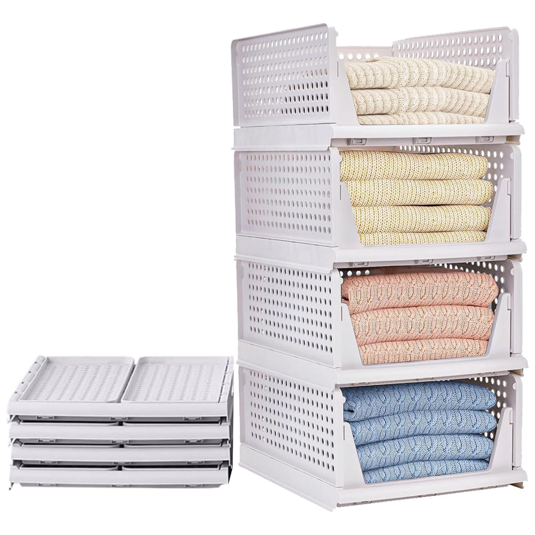 4 Set Faltbaren Kleiderschrank Organizer, Schubladenbox Stapelbaren Aufbewahrungsboxen Plastik Organ