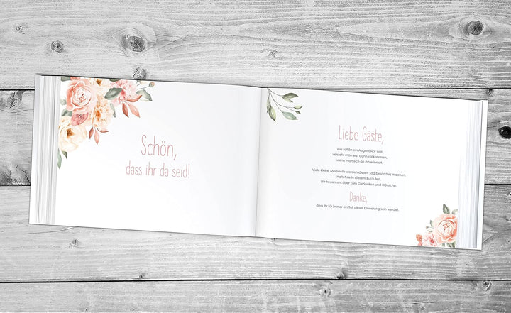 Gästebuch Hochzeit | 104 Seiten | 52 Blatt | Hardcover DIN A4 quer | mit Fragen für die Gäste | Hoch
