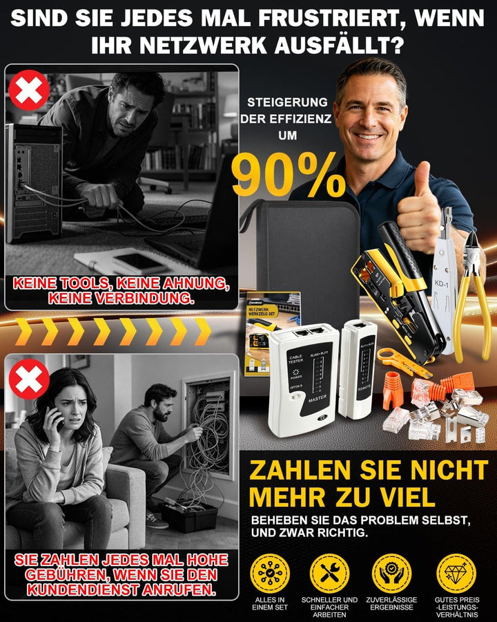 moveland Effizient Netzwerk Werkzeug Set - Rutschfest präzise RJ45 Crimpzange Pass-Through mit 15 x