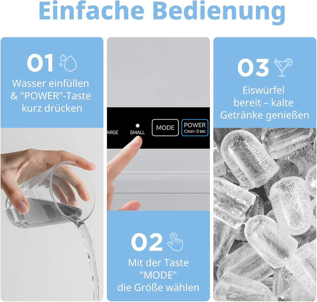 COMFEE' RCI12GY1EU(E) Eiswürfelmaschine, 8 Eiswürfel in 6 Min.,12 kg/24 Std.,1,3L Wassertank, Selbst
