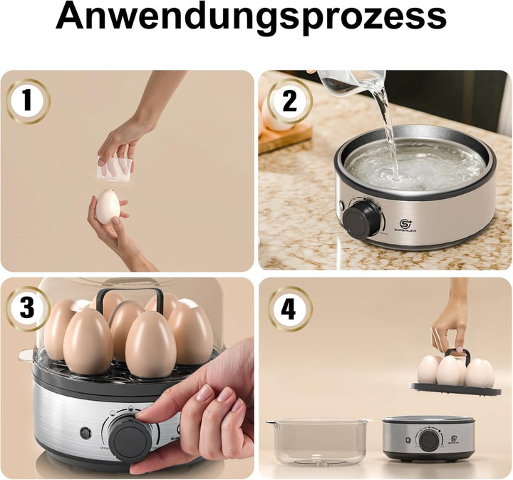 Eierkocher 7 Eier Elektrischer 400W Edelstahl Dampfgarer Für Weich Mittel Hart Garen Pochierte Eier