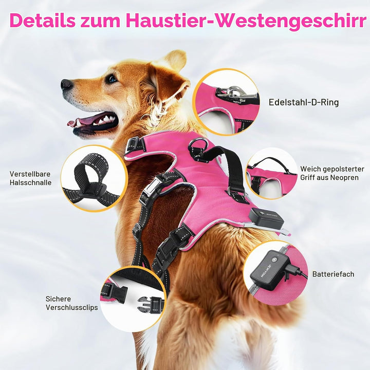 Jewyow Hundegeschirr Leuchtend, Wiederaufladbare LED Hundegeschirr, Led Geschirr für Hunde mit Weich