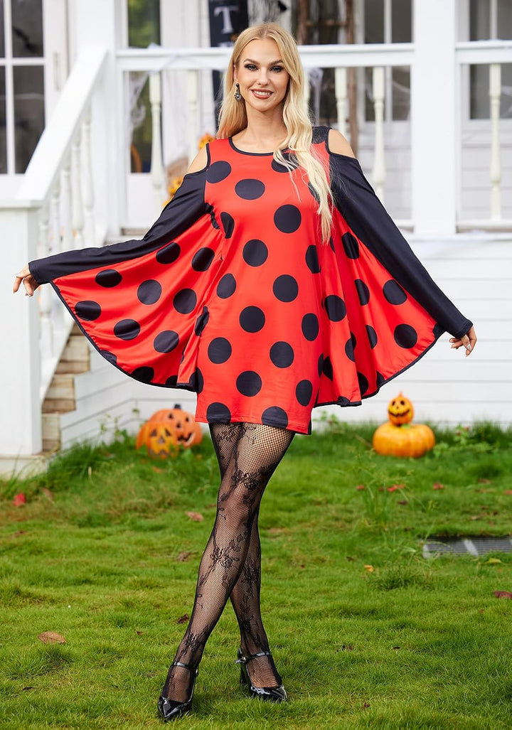 For G and PL Damen Halloween Karneval Langarm Insekt Cosplay Kostüm Kalte Schulter Party Kleid S-XXL