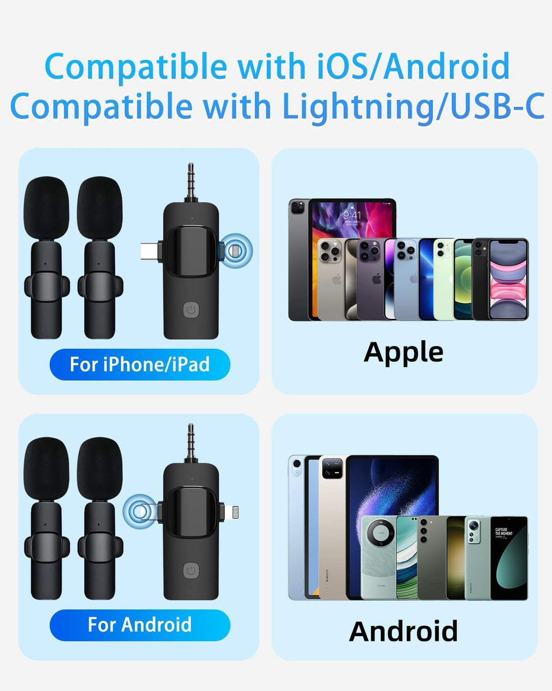 Kabelloses Lavalier Mikrofon, Professionelles Wireless Mikrofon für iPhone/iOS/Androide, Plug and Pl