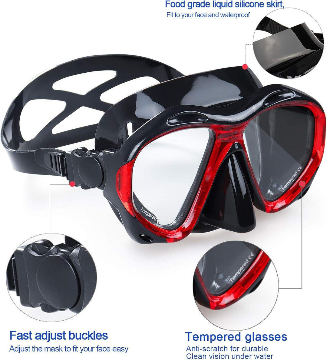 Taucherbrille für Erwachsene mit Anti-Nebel Schnorchelmaske, Schwimmmaske gehärtetem Glas und Nasena