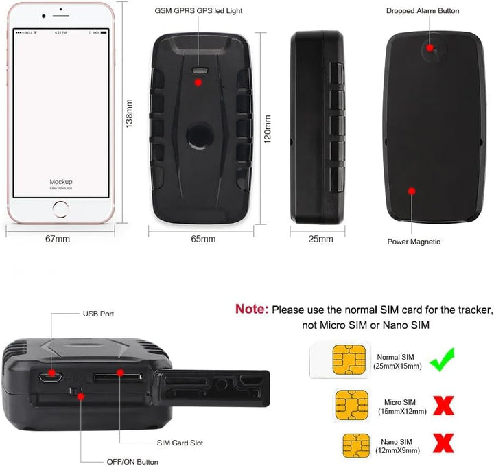 Winnes 4G GPS Tracker Auto ohne ABO, Echtzeit Ortung, Geo-Fence & Alarm (Vibration, Bewegung, Geschw