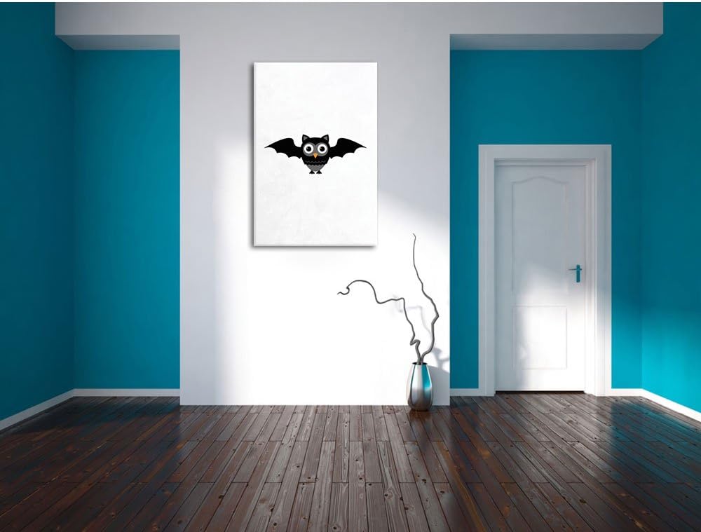 Pixxprint Lustige Fledermaus Eule weiss, Format: 70x100 auf hochkantiges Leinwandbild, XXL riesige B