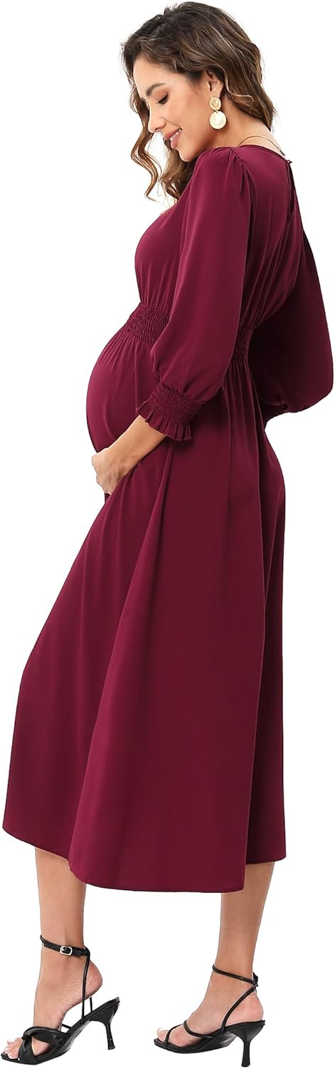 KOJOOIN Damen Umstandskleid Kurzarm Schwangerschafts Bedrucktes Kleid mit Rundhalsausschnitt und Rüs