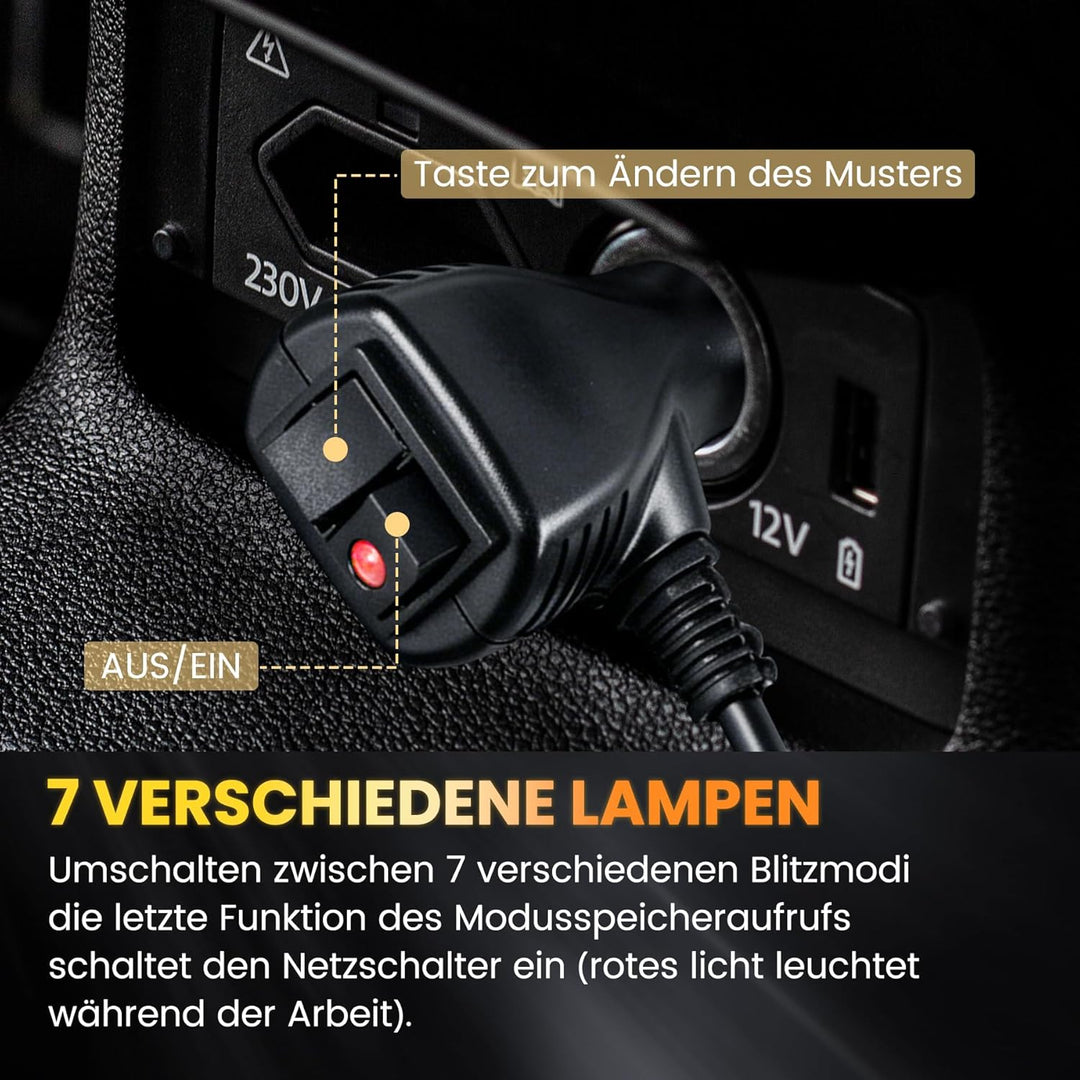 67cm 54 LED Rundumleuchte Blinklicht -7 Modi 12/24V Blitzleuchte Amber Warnleuchte Magnetische Notfa