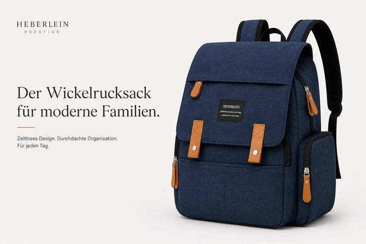 Heberlein Prestige Baby Wickelrucksack - grosse Wickeltasche für Mama &amp; Papa, wasserabweisend mit vi
