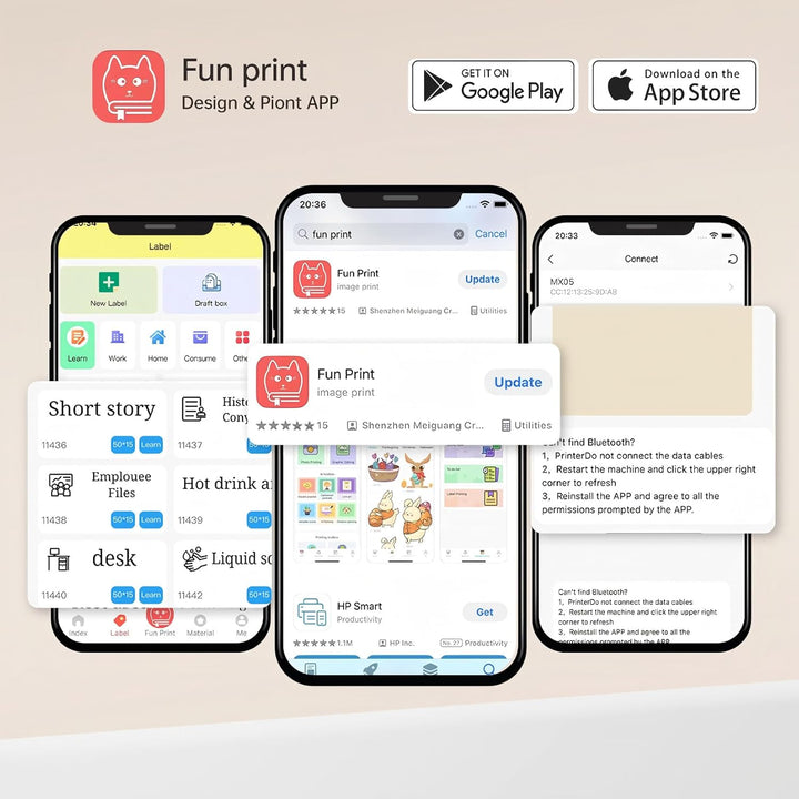 cabaro Mini Drucker Aufkleber Drucker Fotodrucker mit 3 Rollen Bluetooth Thermodrucker für Lernen, S