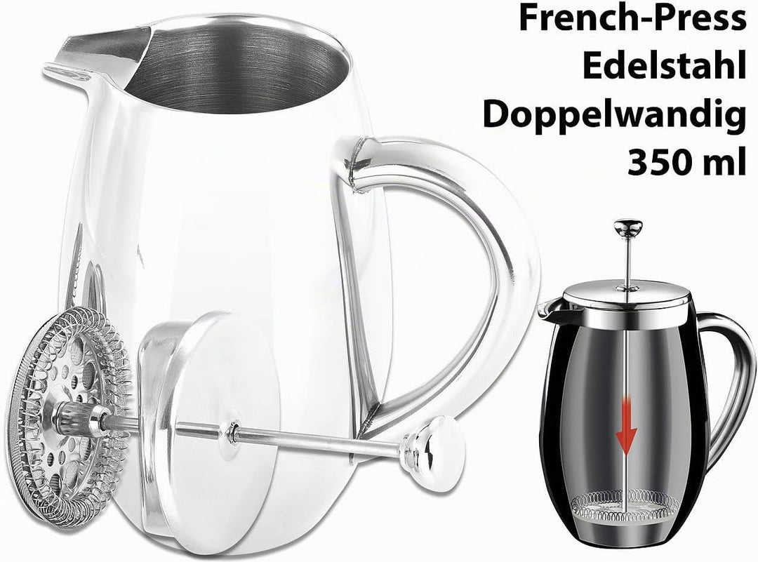 Rosenstein &amp; Söhne French Press Thermos: Thermo-Kaffeebereiter, French-Press, Edelstahl, doppelwandi