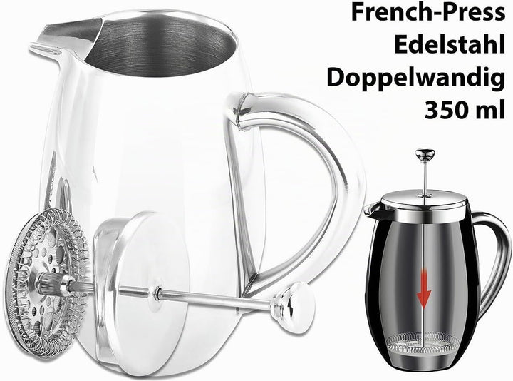 Rosenstein &amp; Söhne French Press Thermos: Thermo-Kaffeebereiter, French-Press, Edelstahl, doppelwandi
