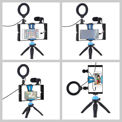 PULUZ 4 in 1 Vlogging Live Broadcast Smartphone Video Rig + 11,7 cm Ring LED Selfie Licht Kits mit M