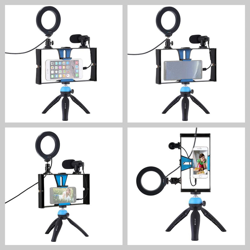 PULUZ 4 in 1 Vlogging Live Broadcast Smartphone Video Rig + 11,7 cm Ring LED Selfie Licht Kits mit M
