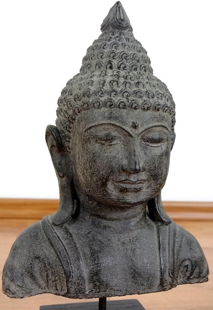 livasia Buddha Steinbüste, Buddhaskulptur, Dekofigur, Steinfigur (grau/gross) Grau / Gross, Grau / G
