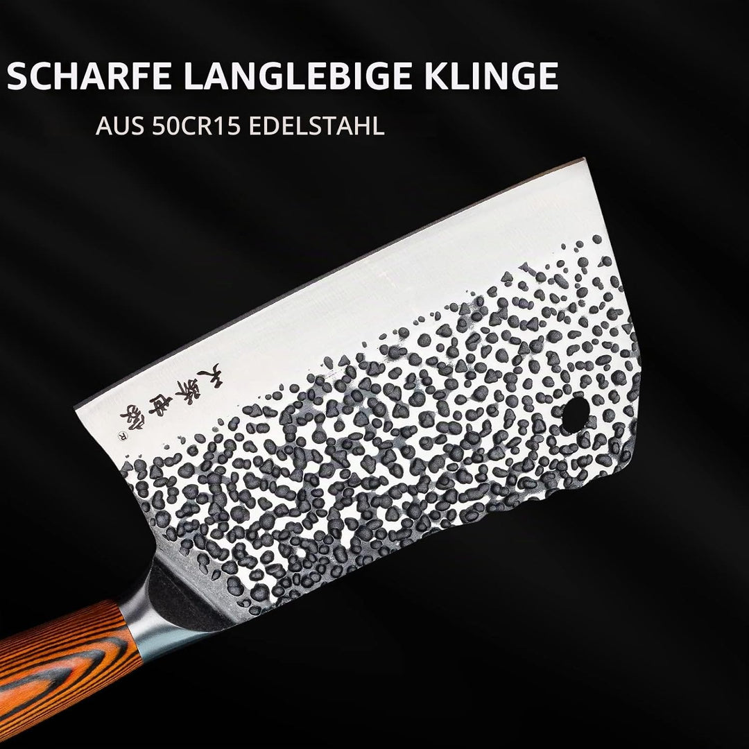 TJ POP Hackmesser Chinesisches Kochmesser Professionelles 19.4cm, Scharfer Full-Tang Fleischerbeil,