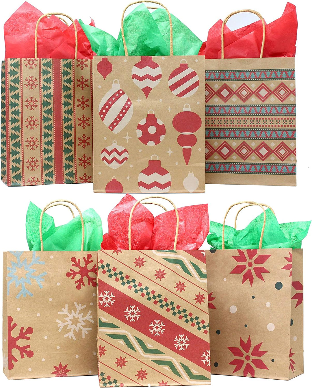 JOYIN 24 Stück Weihnachten Geschenktüten mit verschiedenen Weihnachtsmotiven, Kraftpapiertüten Gesch