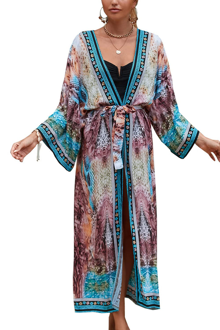 YouKD Damen Bohemian Cardigan Maxikleid Strand Vertuschung Robe Lange Kimono Robs One Size Einheitsg