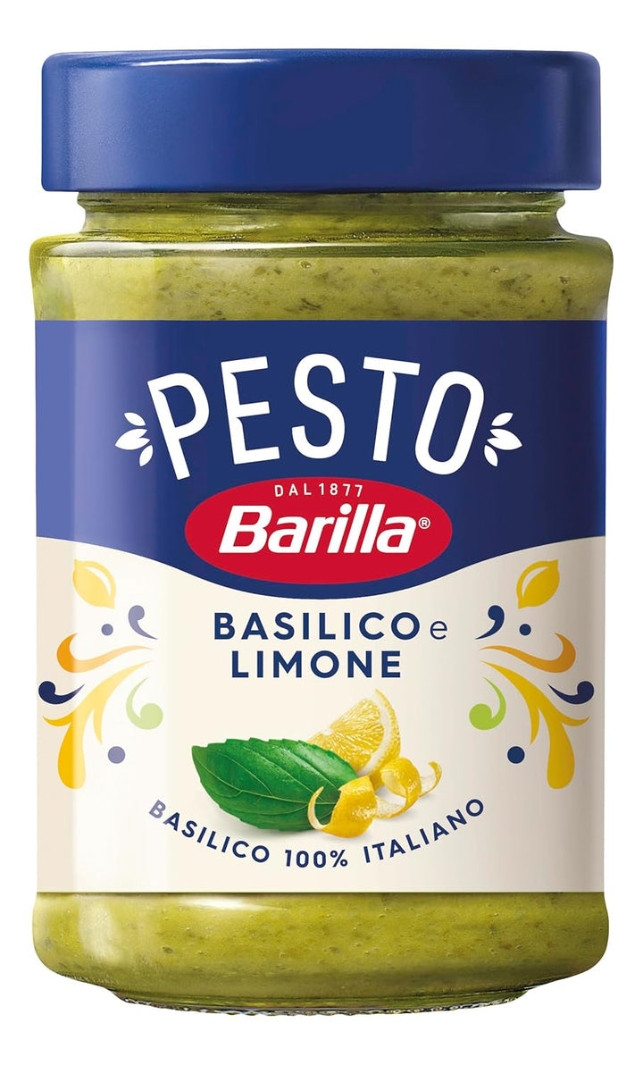 Barilla Pesto Basilico e Limone 12x190g | Glutenfreie Italienische Pasta-Sauce mit einer Note von Li