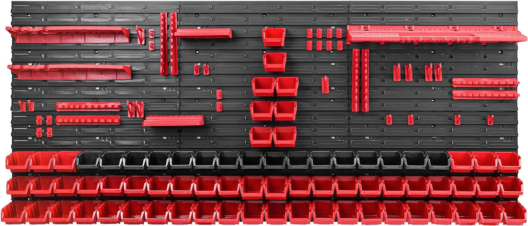 Lagersystem Werkstattregal | 172 x 78 cm | 72 stck. Box | Wandregal mit Werkzeughalterungen und Stap