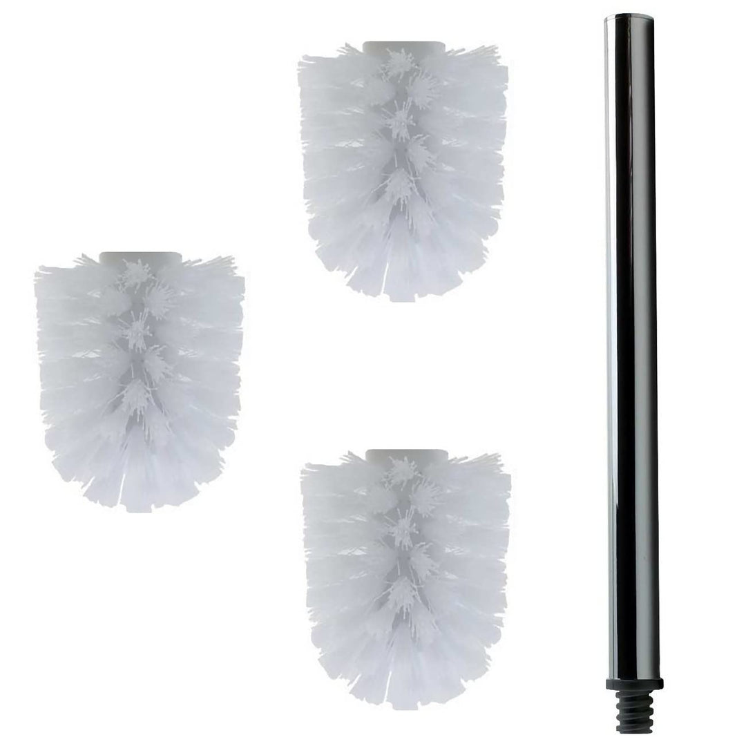 Daloual - 3 x Ersatz WC-Bürstenkopf Weiss Ø ca. 8 cm + 1 x Edelstahl-Griff 41,5 cm - Toiletten-Bürst