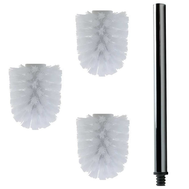 Daloual - 3 x Ersatz WC-Bürstenkopf Weiss Ø ca. 8 cm + 1 x Edelstahl-Griff 41,5 cm - Toiletten-Bürst