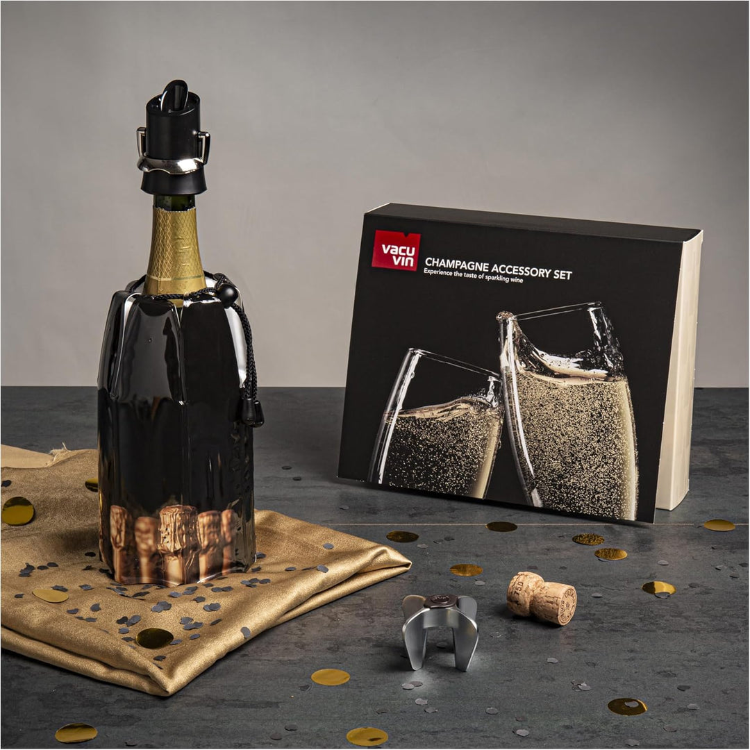 Vacu Vin Champagner Zubehör Set 3 teilig - Champagnerkühler, Champagnerverschluss und Ausgiesser, Ch