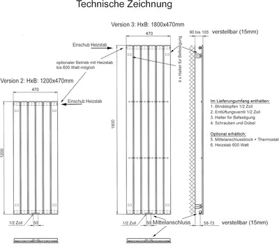 Badheizkörper Design Mirror Steel 2, HxB: 120 x 47 cm, 799 Watt, braun Szagato Handtuchheizung Handt