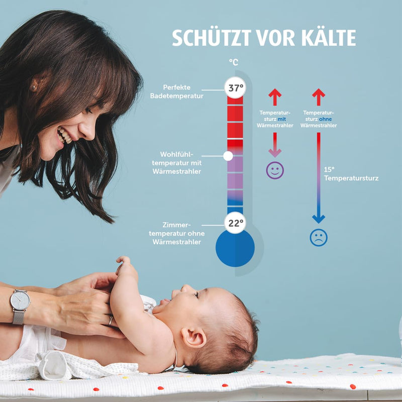 Reer Wickeltischstrahler EasyHeat Flex, Heizstrahler mit Standfuss, Wärmelampe fürs Baby, kompaktes