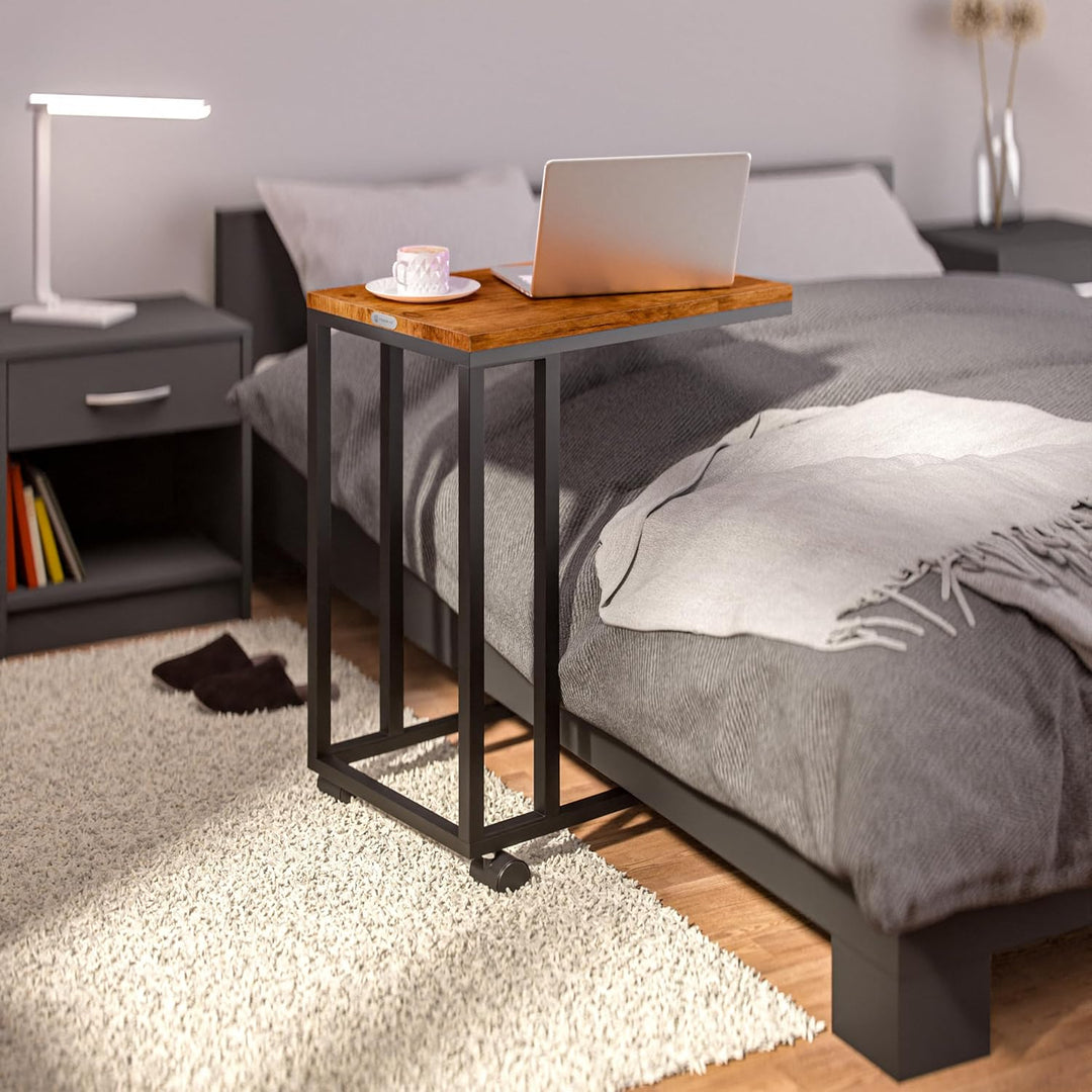 Casaria Beistelltisch Sofatisch mit Rollen Kaffeetisch Wohnzimmer Bettisch Industrie-Design Holz Met