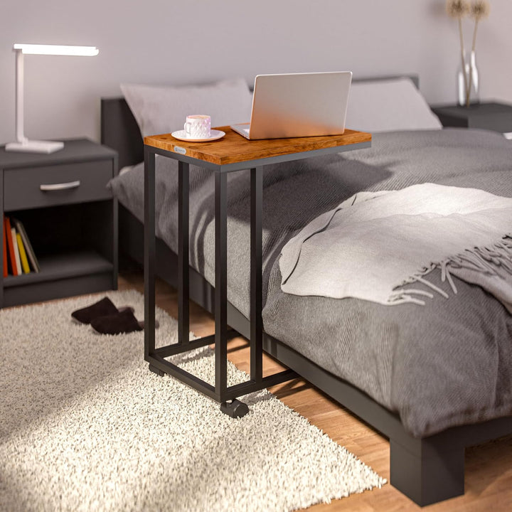 Casaria Beistelltisch Sofatisch mit Rollen Kaffeetisch Wohnzimmer Bettisch Industrie-Design Holz Met