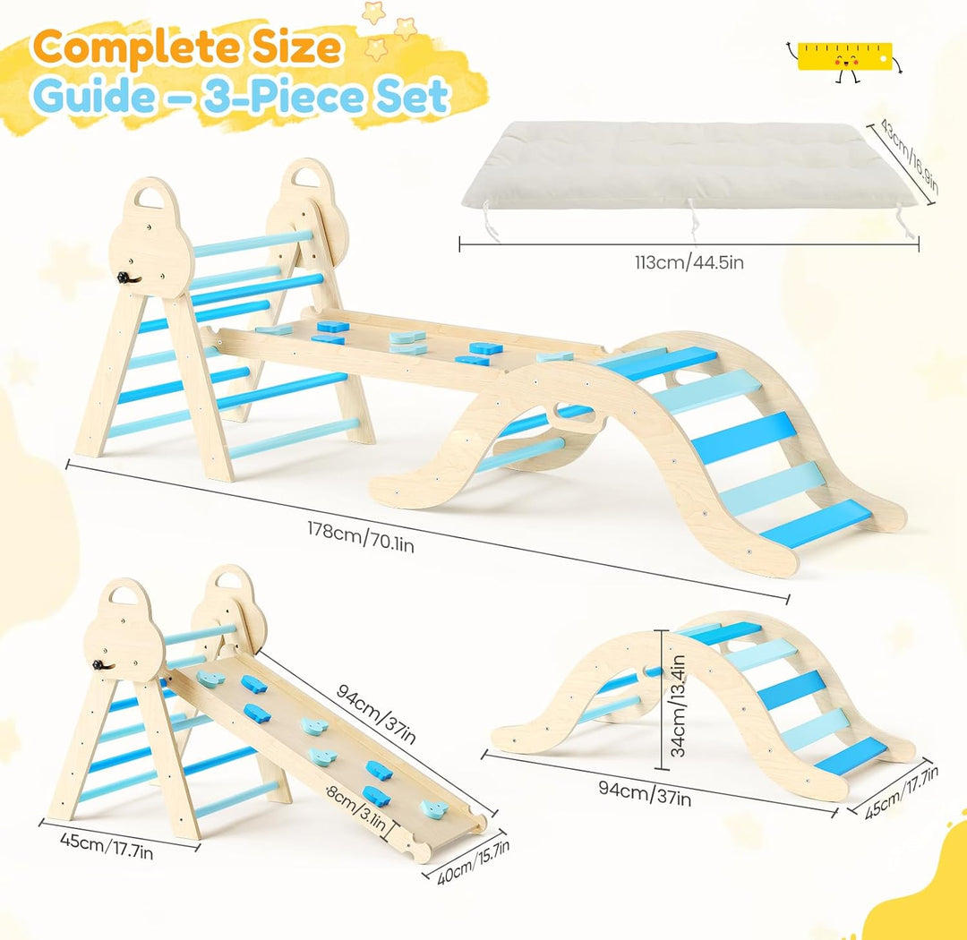 Klettergerüst Indoor,7-in-1 Montessori Indoor Spielset,Stabiles Birkenholz Klettergerüst mit Rutsche