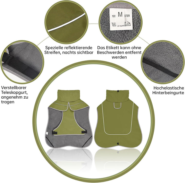 WUFANC Hundemantel Wasserdicht - Reflektierende Hundejacke mit Verstellbarem Verschluss für alle Jah