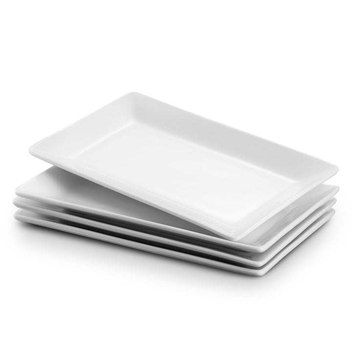 DOWAN Servierplatte Porzellan, 24,6 x 13,7 cm Servierplatten Rechteckig 4 Stück, Grosse Weisse Desse