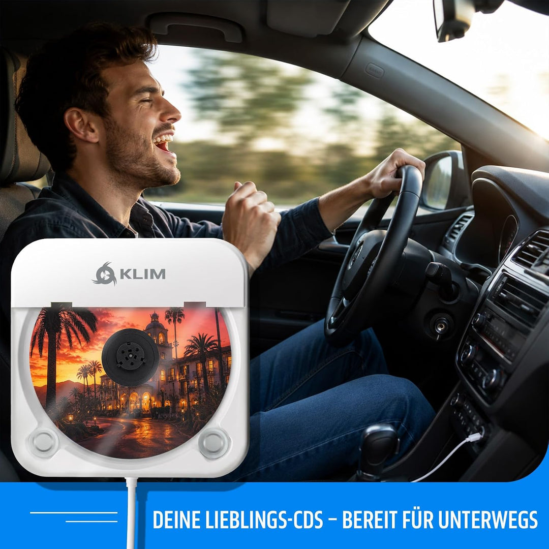 KLIM CD Player für Auto – Tragbarer USB CD Player, Externes CD-Laufwerk fürs Auto, Anti-Schock, Plug