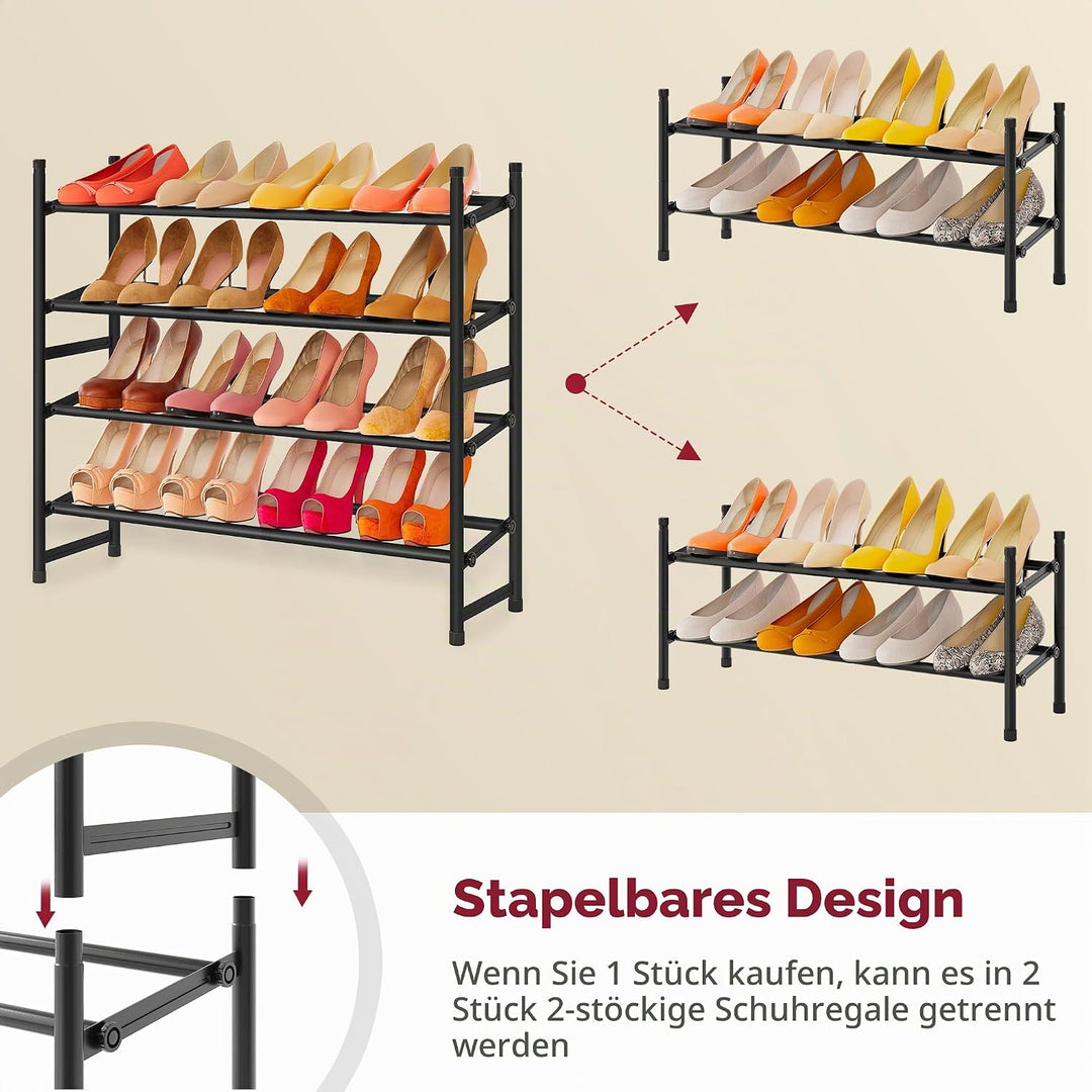 Tajsoon Schuhregal 4 Ebenen, 74–104 cm verstellbar &amp; stapelbar, für Eingang, Kleiderschrank, Garage,